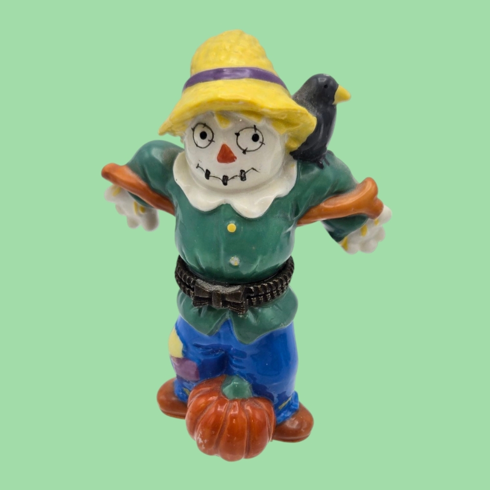 Vintage Scarecrow Crow Trinket Box Midwest of Cannon Falls PBH Crow Pumpkin